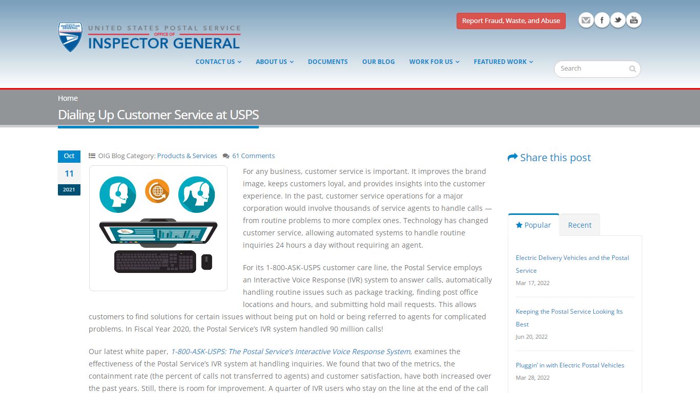 Dialing Up Customer Service at USPS | USPS Office of Inspector General